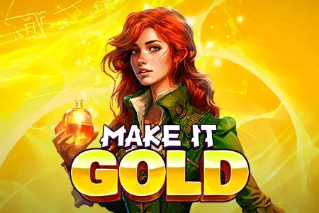 Make It Gold slot game featuring a red-haired woman surrounded by gold coins